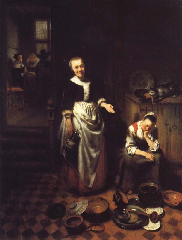 Nicolas Maes Interior with a Sleeping Maid and Her Mistress Sweden oil painting art